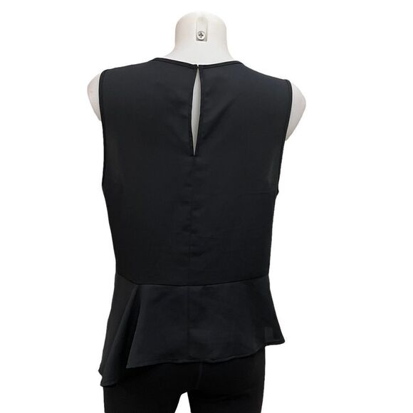 BCBG MAXAZRIA solid black sleeveless blouse ruffled assymmetric hem‎ sz medium - Picture 5 of 9